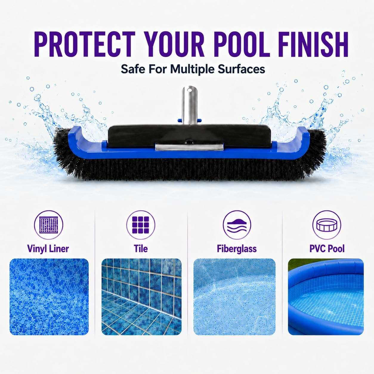 17.5&Prime; Pool Brush Head, Curved Swimming Pool Cleaning Brush with Reinforced