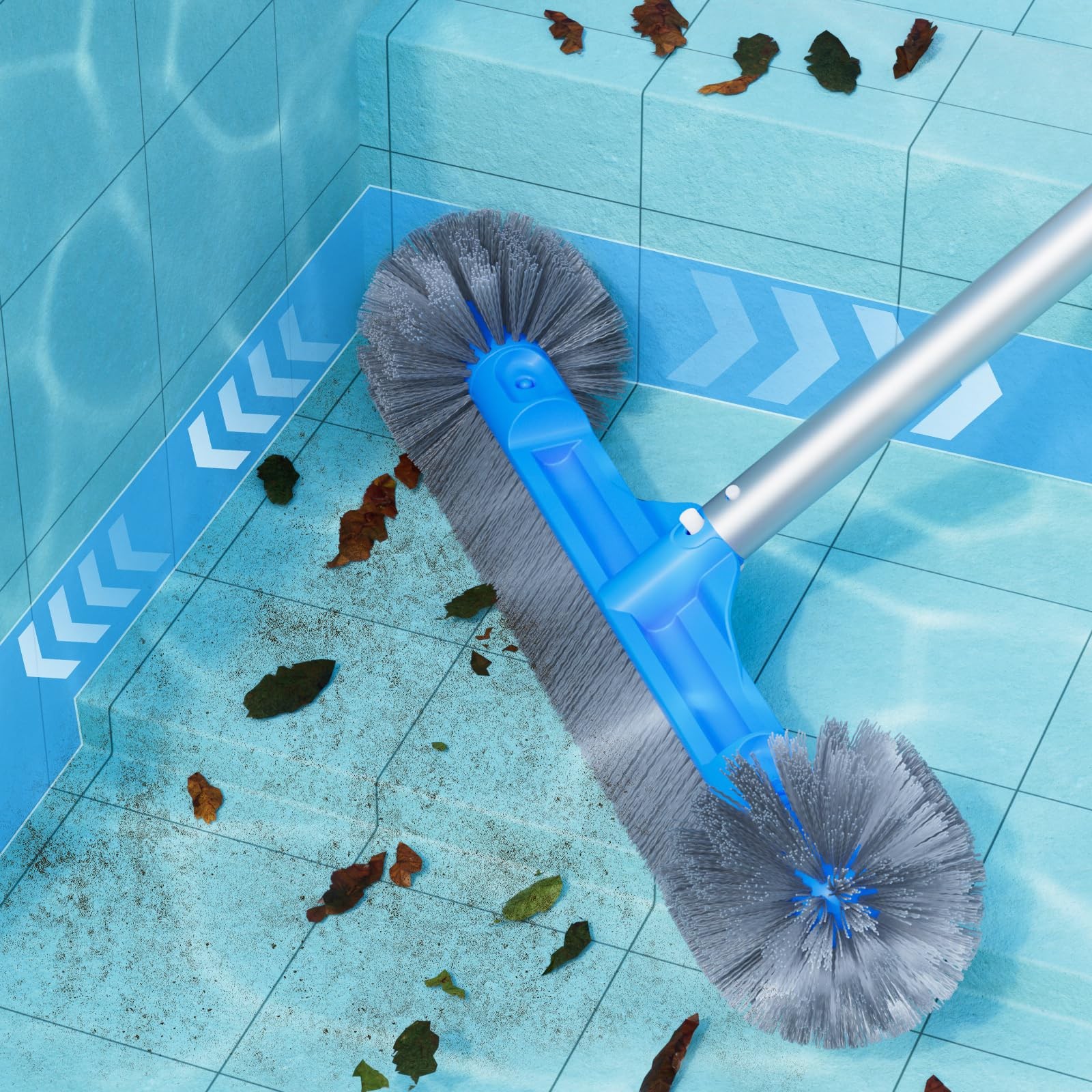 Pool Brush for Cleaning 20 Inch Detachable Round Brush, Blue