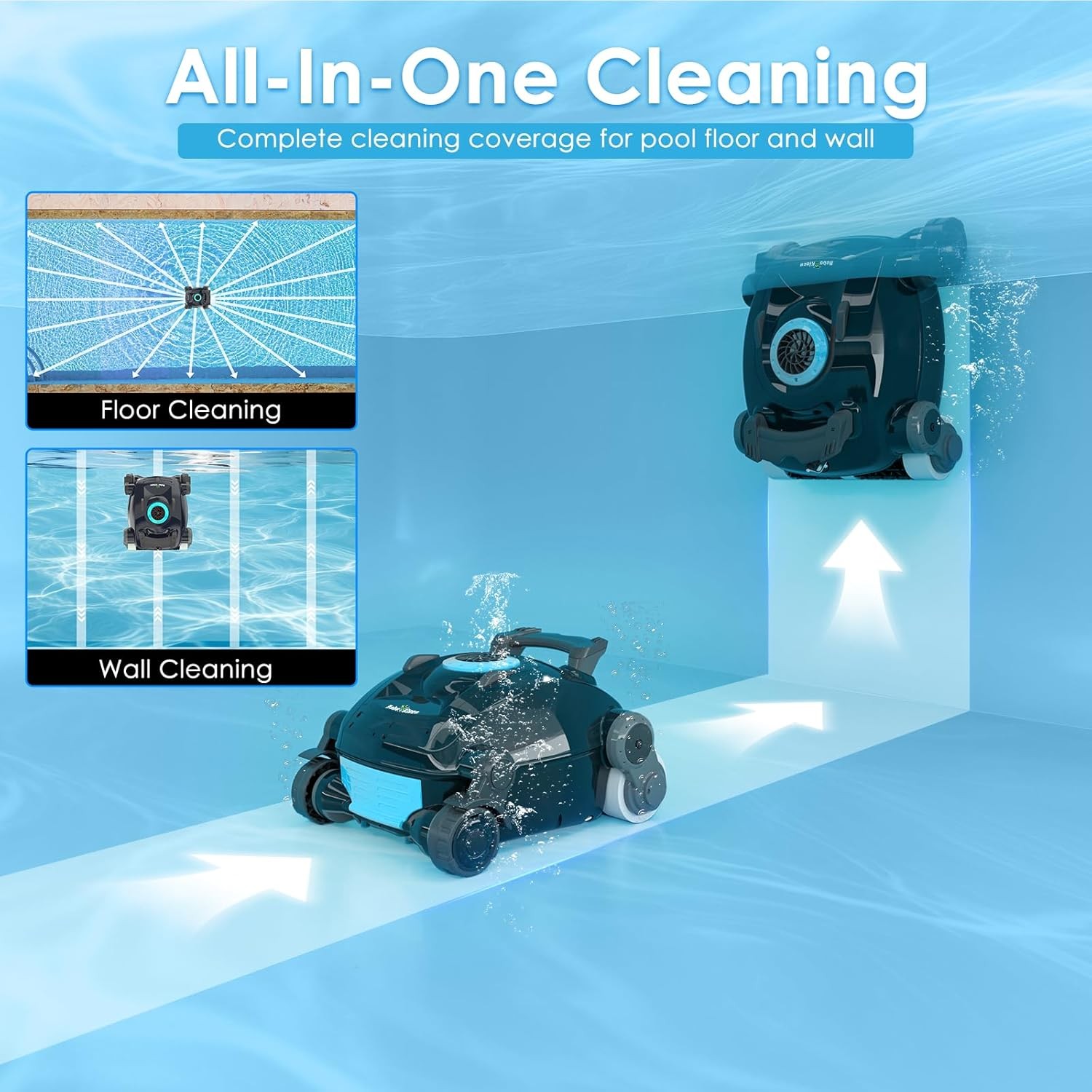 Cordless Robotic Pool Cleaner Wall Climbing Large Capacity