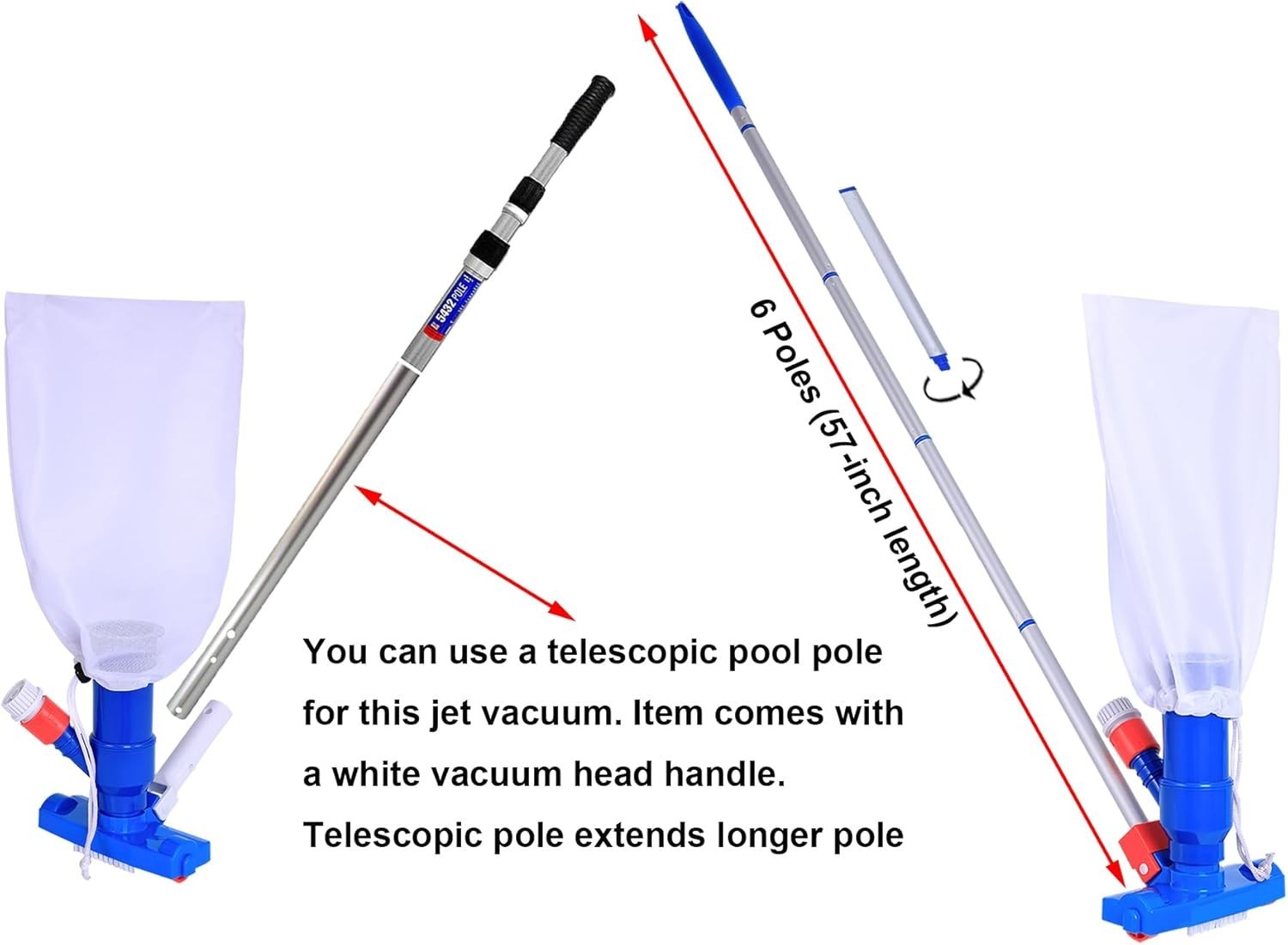57-Inch Water Pressure Pool Vacuum with Extra Head – No Electricity Required