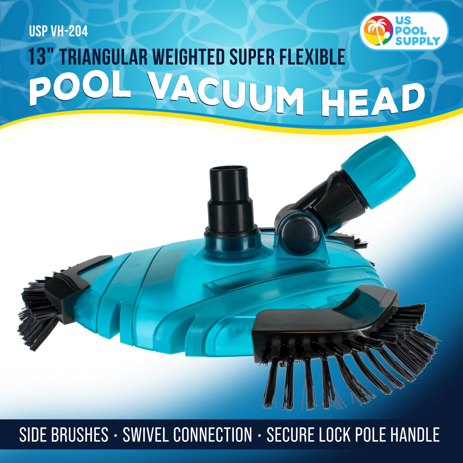 13&Prime; Triangular Weighted Super Flexible Swimming Pool Vacuum Head, Side Brushes