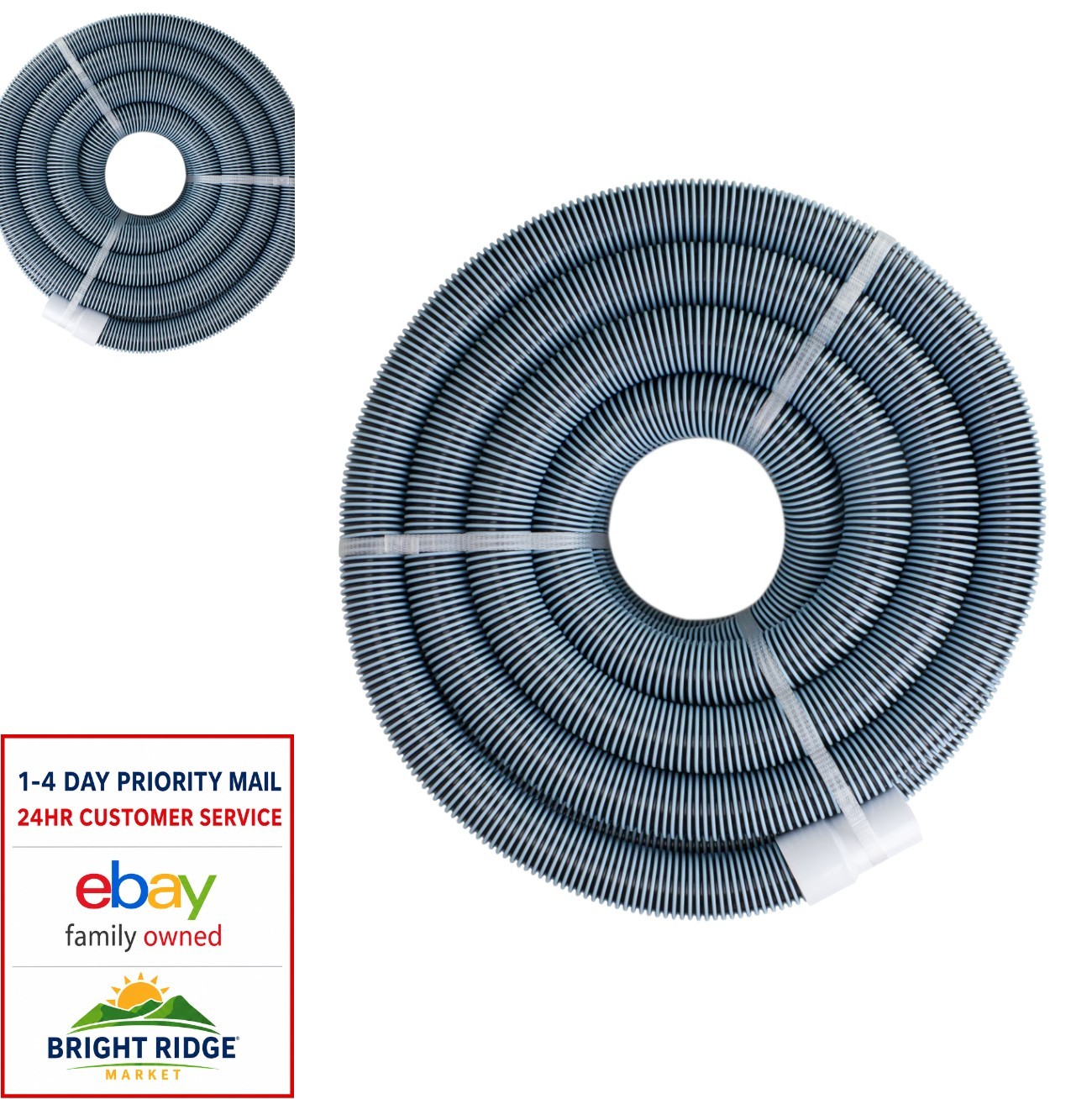 Swimming Pool Vacuum Hose 50 ft x 1.5 Inch EVA with Swivel Cuff for In-Ground