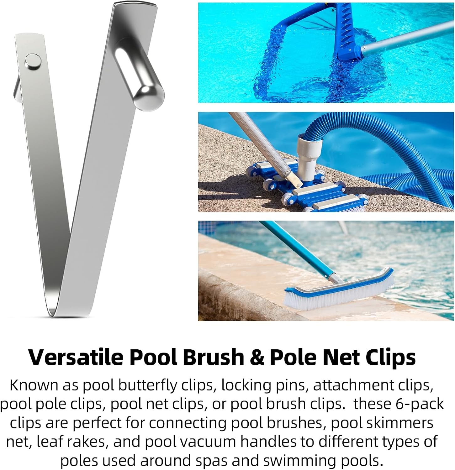 AR-PRO 6 Pack Pool V-Clips Stainless Steel for Skimmer Net