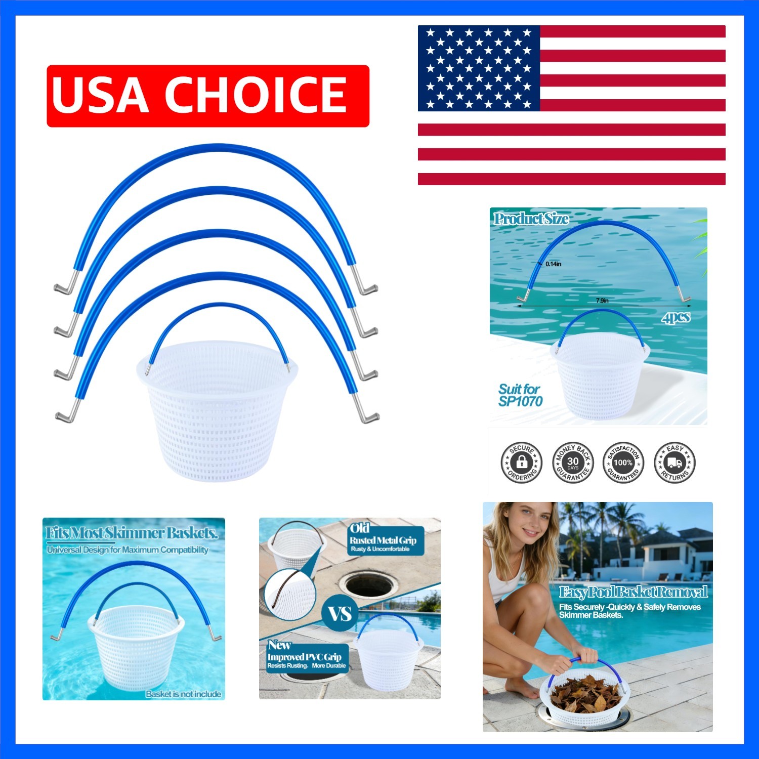 4PCS Pool Skimmer , Universal Swimming Pool Skimmer Filter Basket Metal Handl…