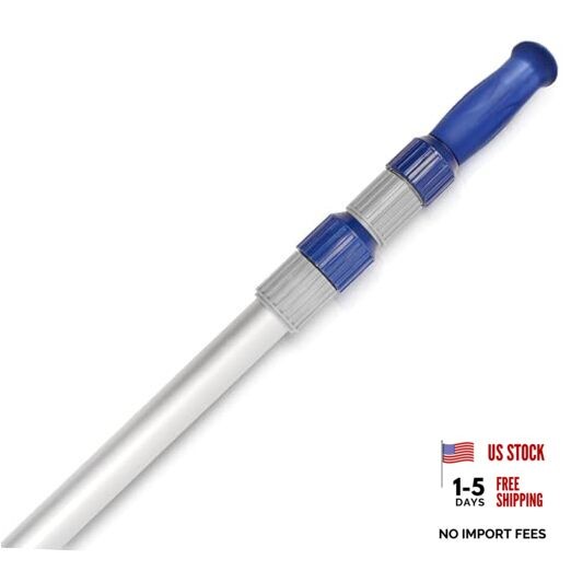 15 FT Telescopic Pool Pole – Adjustable 3 Piece Aluminum Pool Skimmer 15 Foot