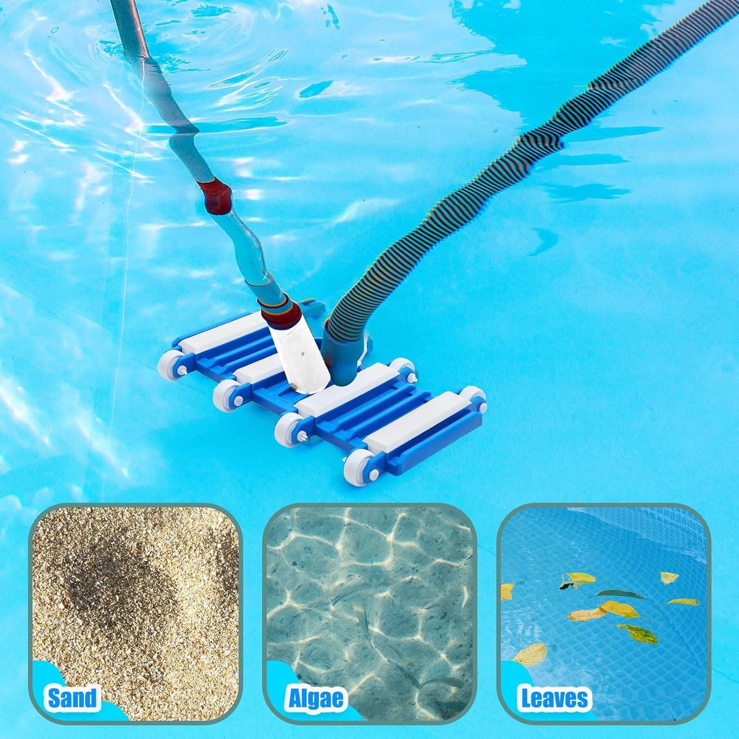 3 Pcs Pool Vacuum Kit Manual Vacuum Head with 1-1/2&Prime; X 18Ft Long Hoses and Skimm