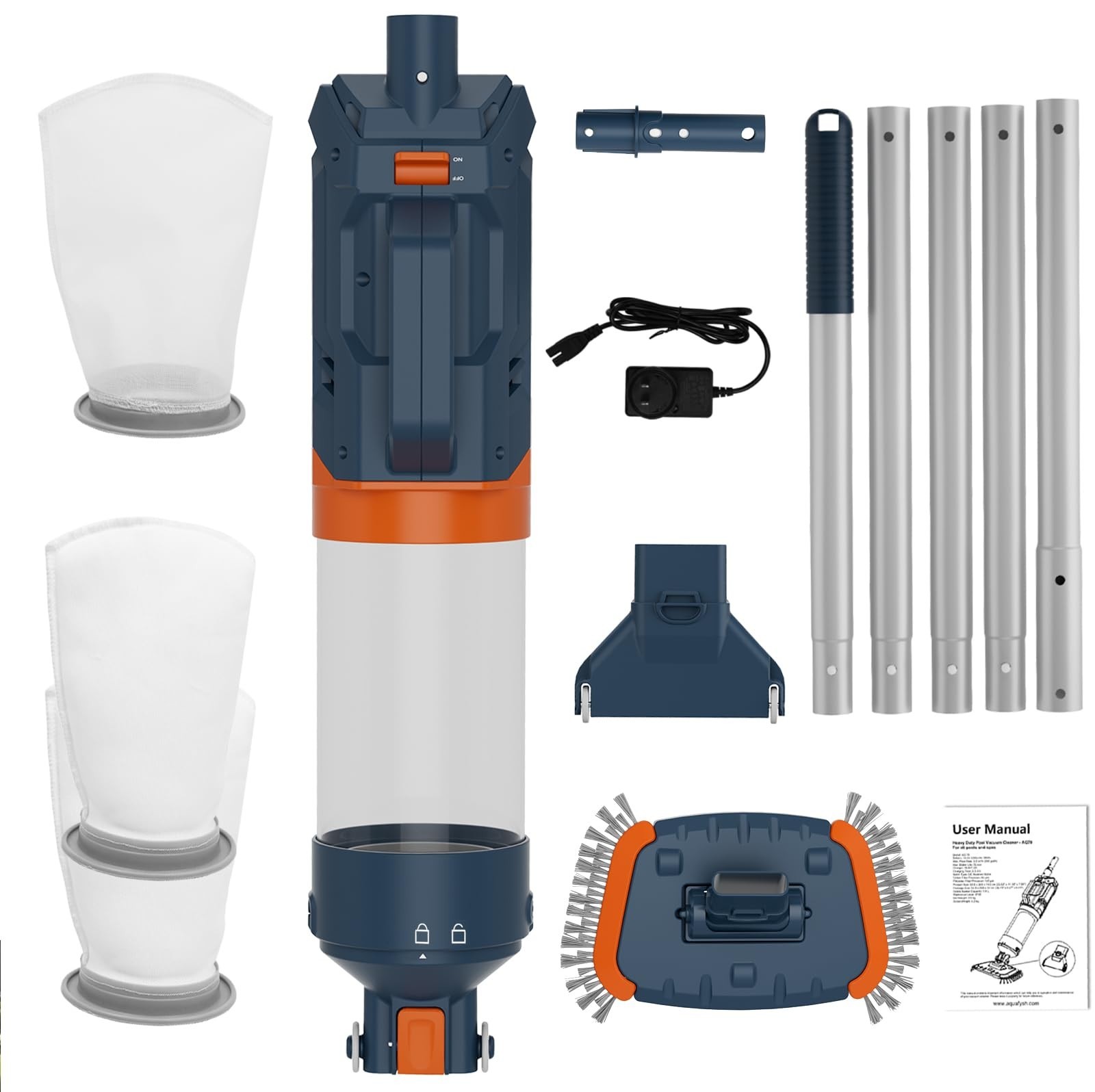 Cordless Pool Vacuum with Ultra Fine Filter, 18.9GPM Suction, 1H Runtime, Handhe