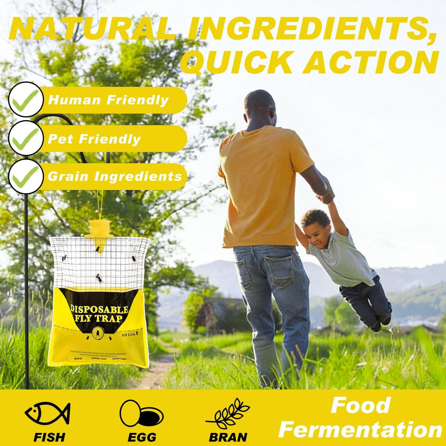 Outdoor Fly Traps for Patio, 6 Pack Pre-Baited Big Fly Bags Outdoor Disposable,