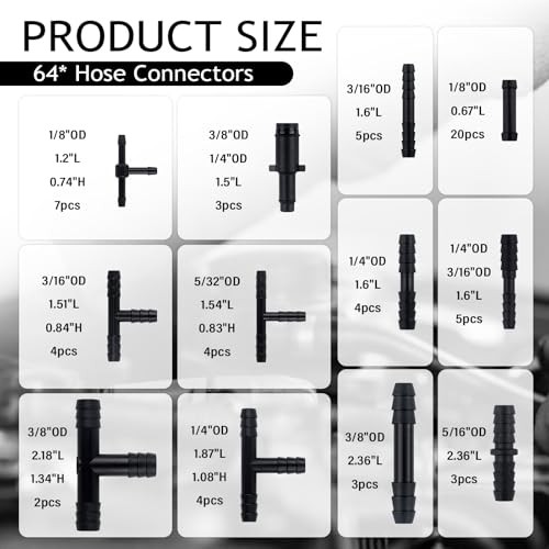 94PCS 5Ft Vacuum Hose Automotive Kit with 6 Sizes