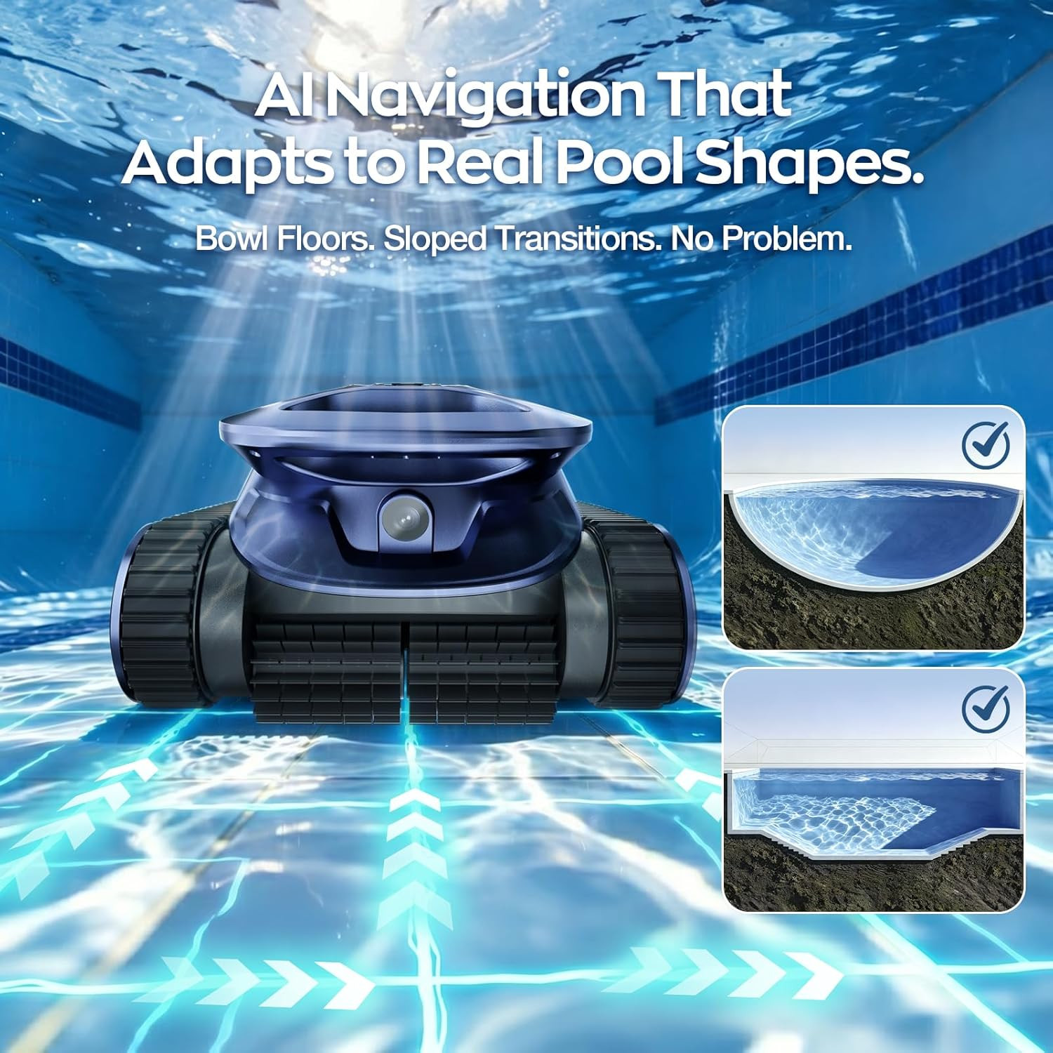 2026 Upgraded SAT40 Robot Vacuum for Inground Pools, Replaceable Battery Cordle