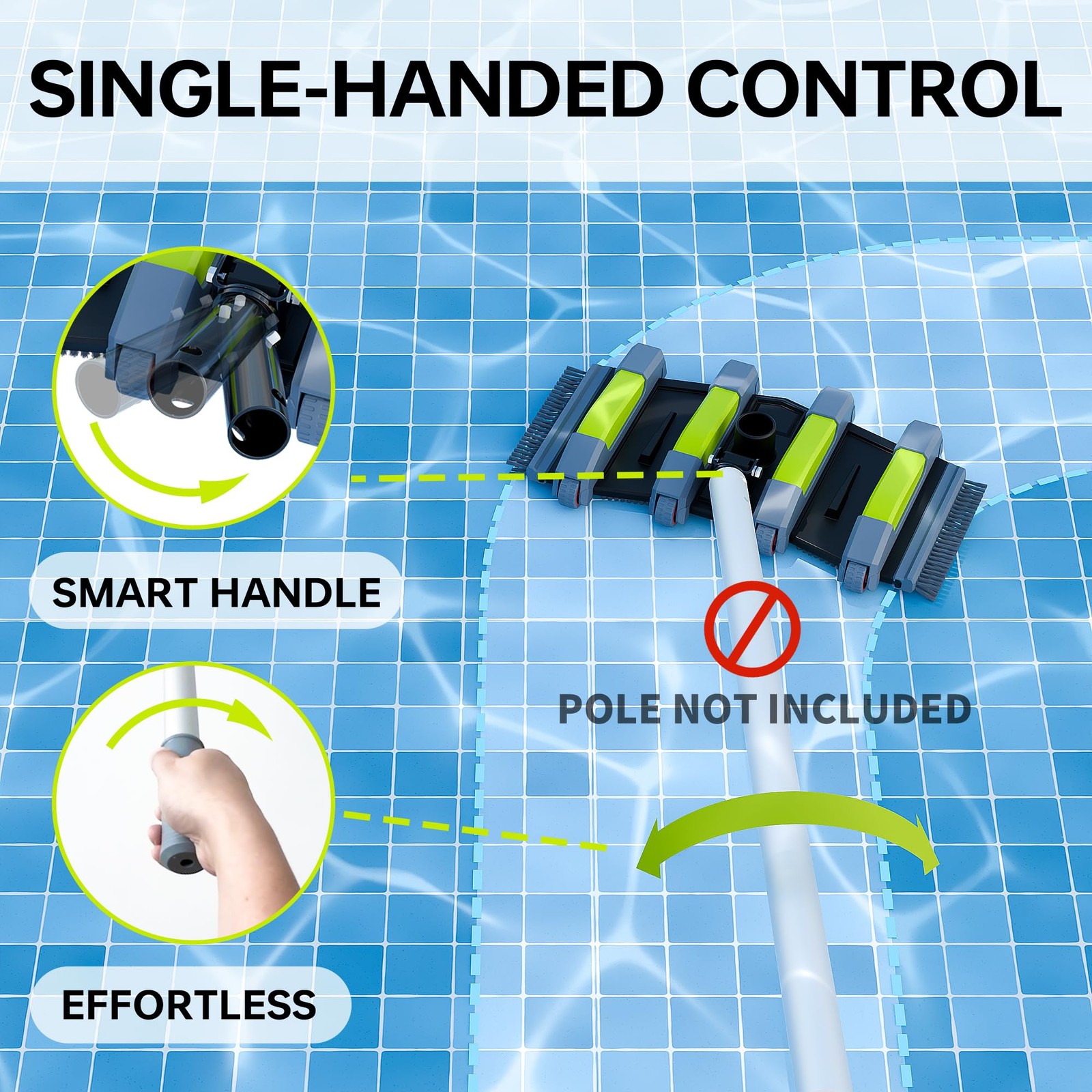 Heavy Duty Pool Vacuum Head Weighted Flexible Aluminum Handle 11/2 Inch Hose