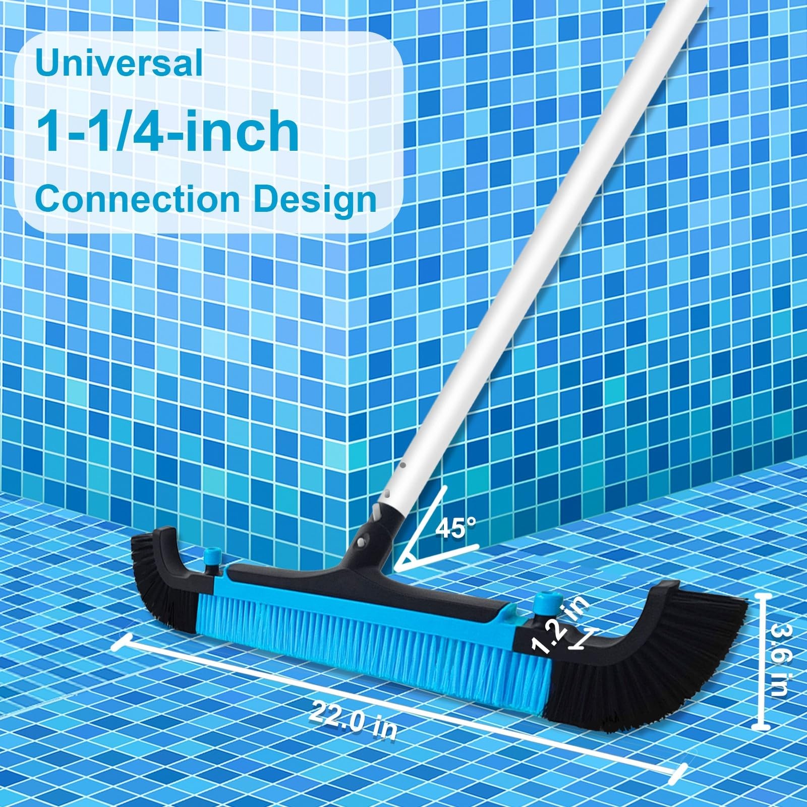 Poolvio 22&Prime; Extra-Wide Pool Brush Head, Heavy-Duty Scrubber Blue