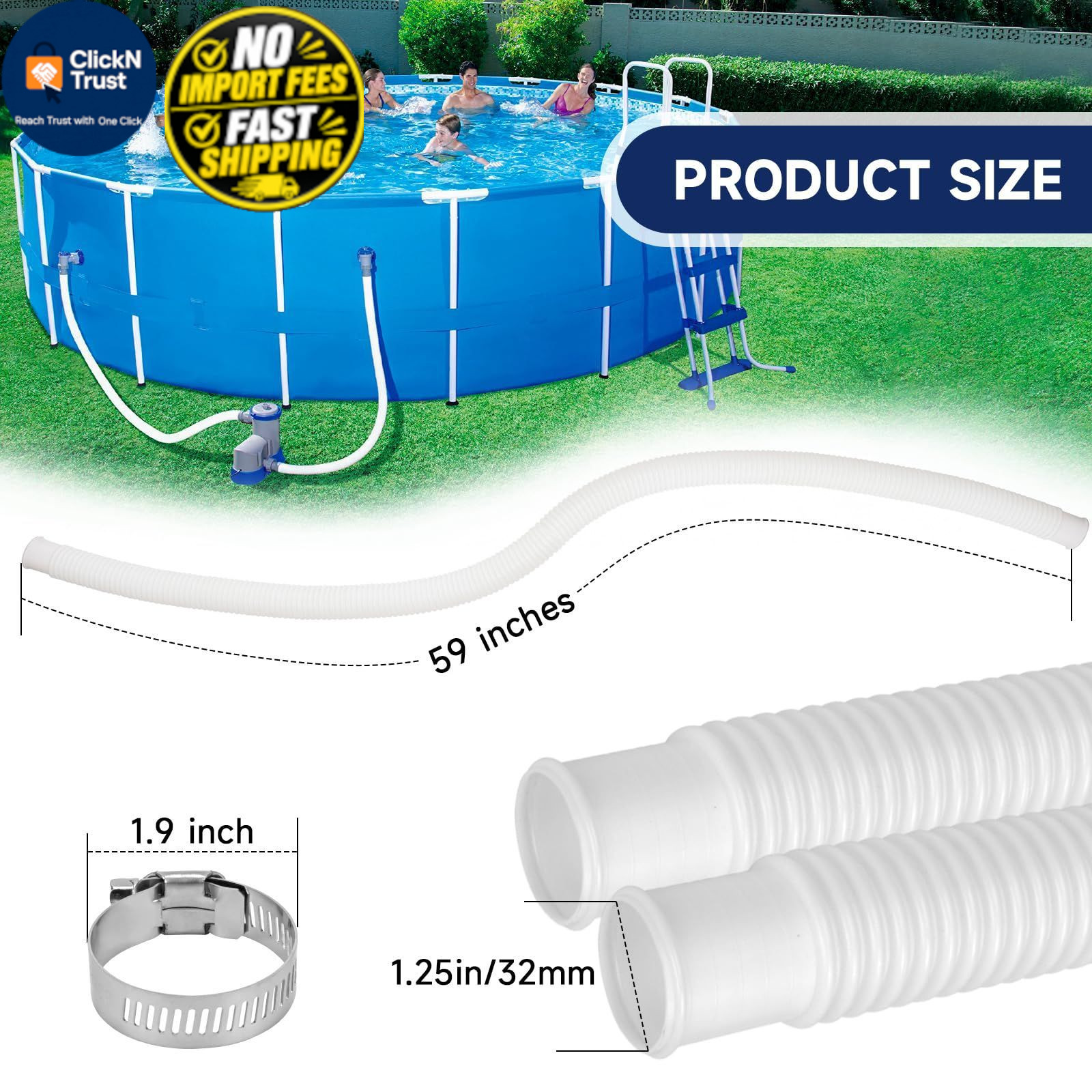 Pool Hoses for Above Ground Pools, 4 Pack 1.25 x 59 Inch 1.25*59inches, White