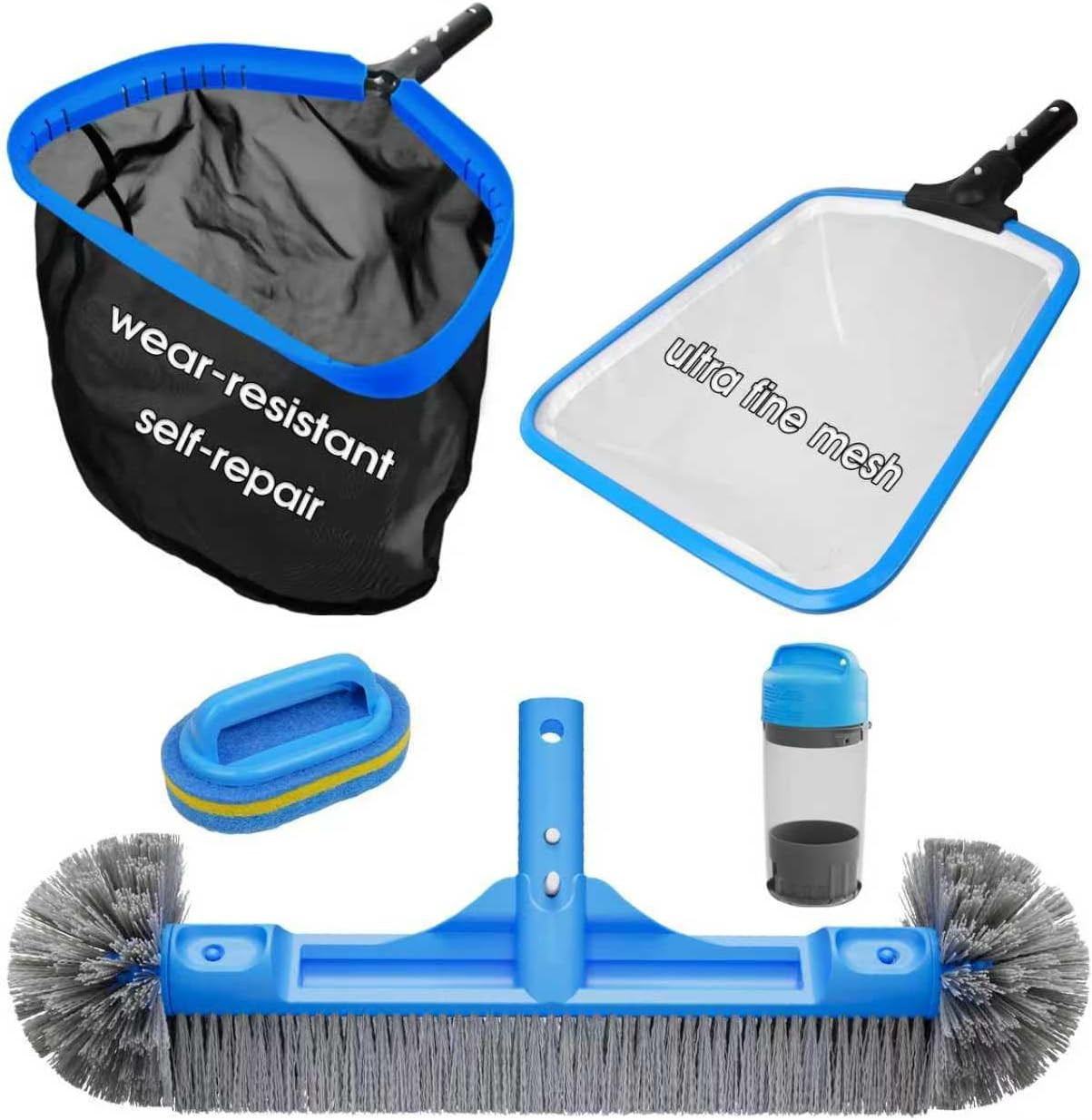 All-in-One Pool Cleaning Kit with Skimmer Nets, Brush, Floater & Scrubber
