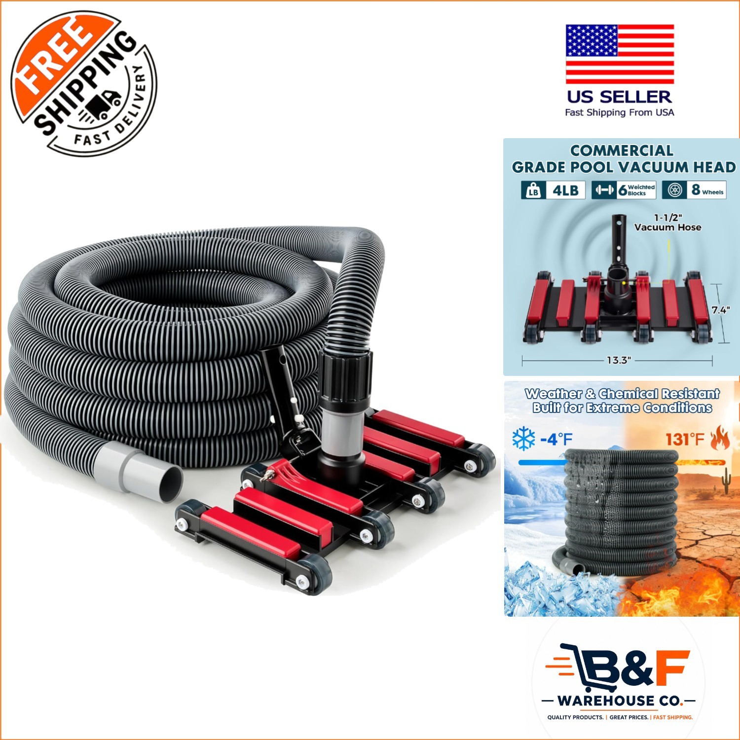 25ft Heavy-Duty Pool Vacuum Hose with Weighted Head for Effortless Cleaning