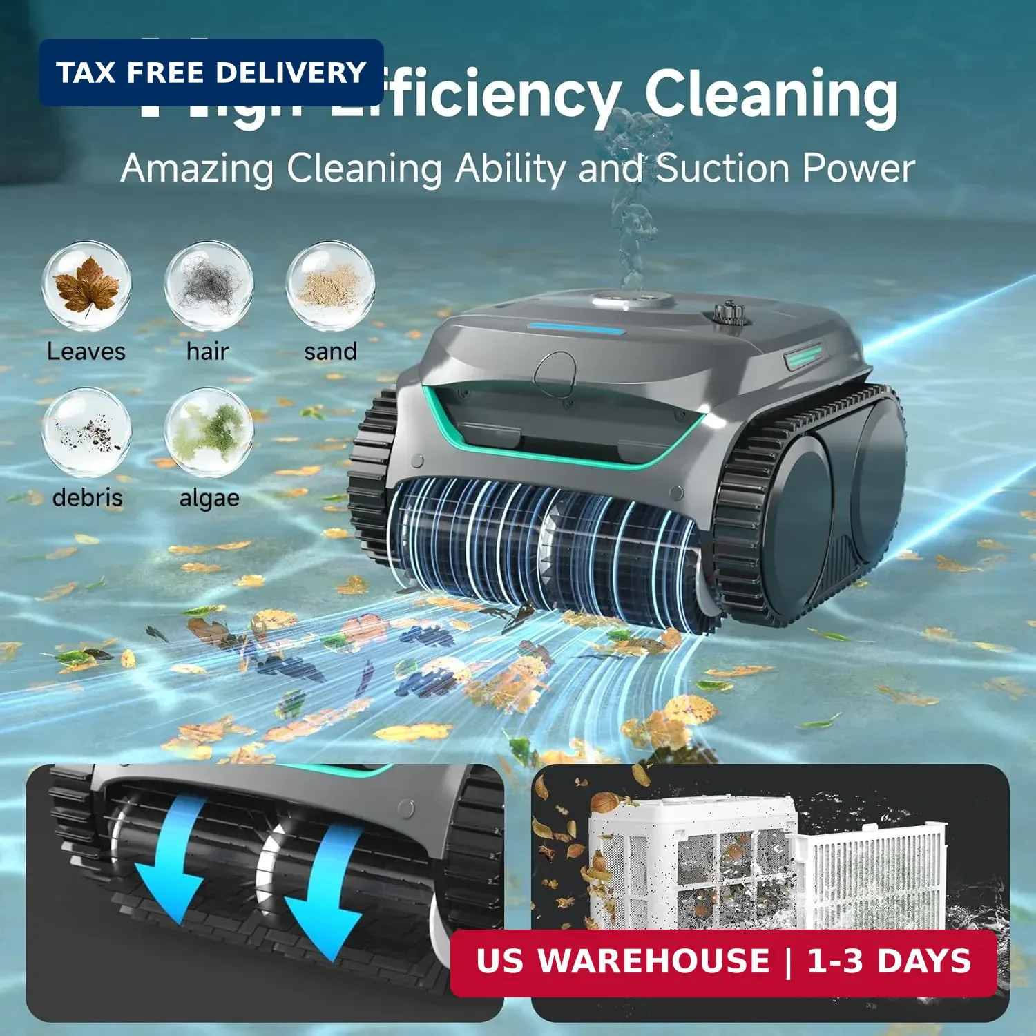 WYBOT C2 Cordless Robotic Pool Cleaner, Dual Filtrations, Floor, Wall &Waterline