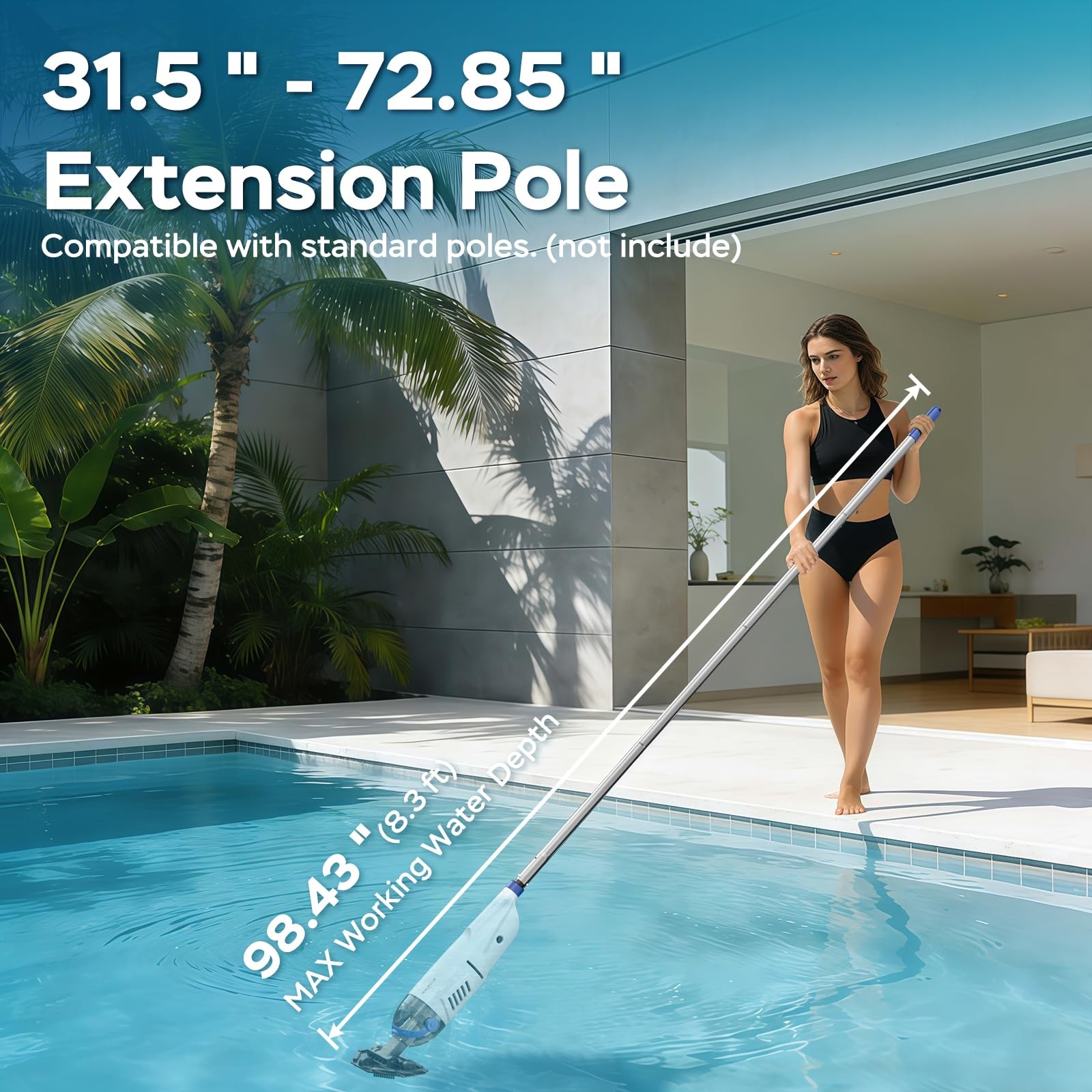 Pool Vacuum for Above Ground Pool with 72.85&Prime; Pole, Upgraded 18.5 GPM Powerfu…