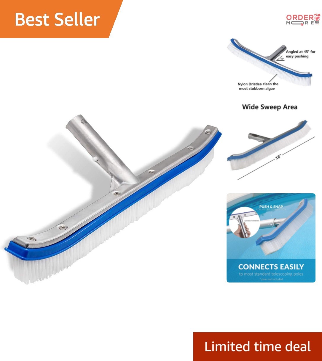 Swimming Pool Wall Tile Brush Heavy Duty Aluminum Nylon Bristles for Tiles Fl…
