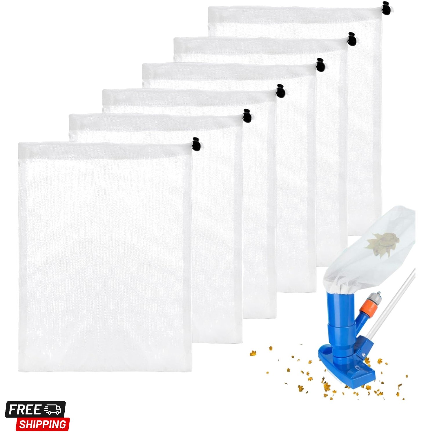 6 Pcs Replacement Mesh Bag – 9 x 12.2 Inch Pool Leaf Vacuum Net with Pull & L…
