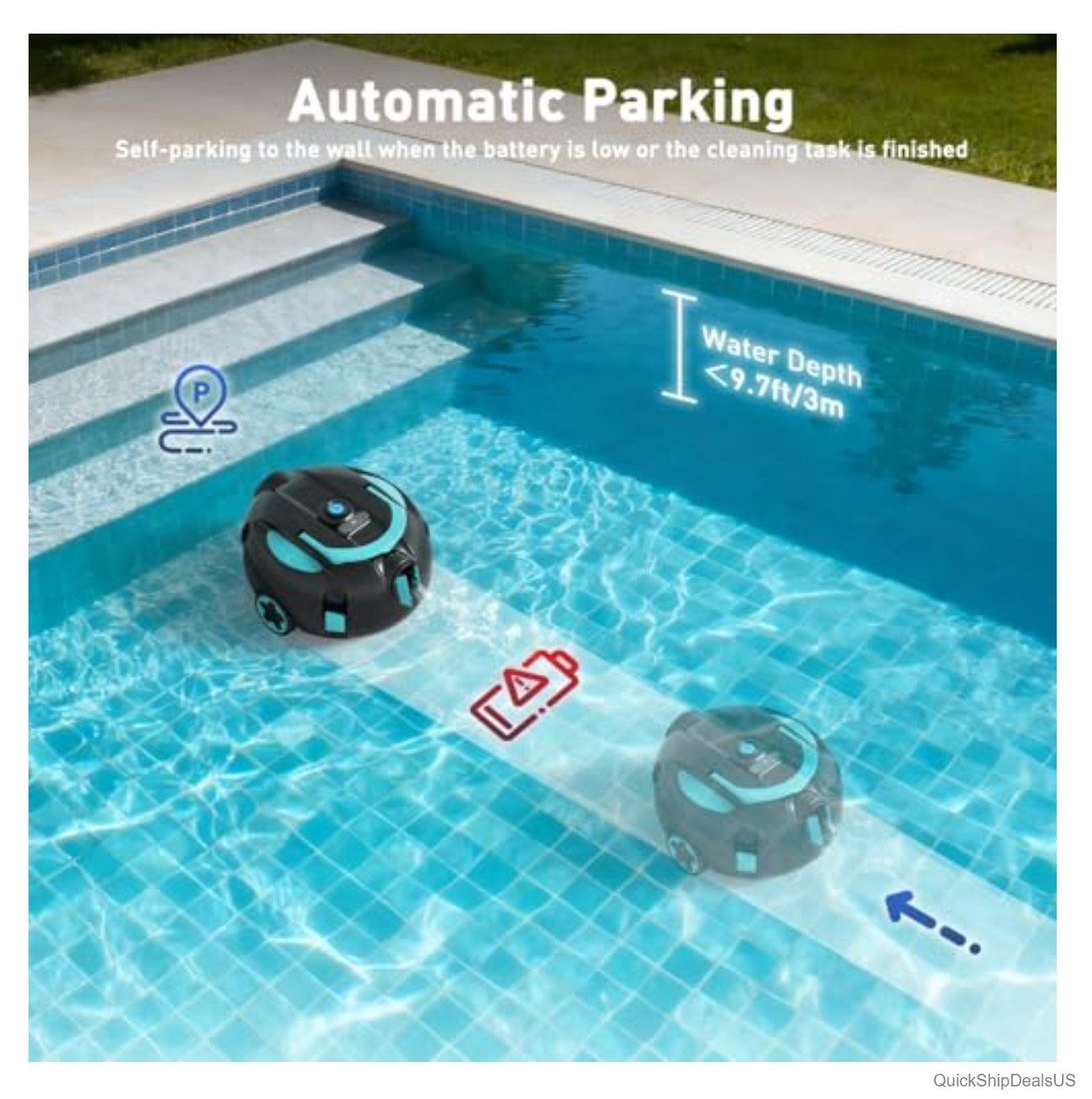 Robotic Pool Cleaner Cordless 5200mAh Battery 130 Min Runtime Dual Suction Auto