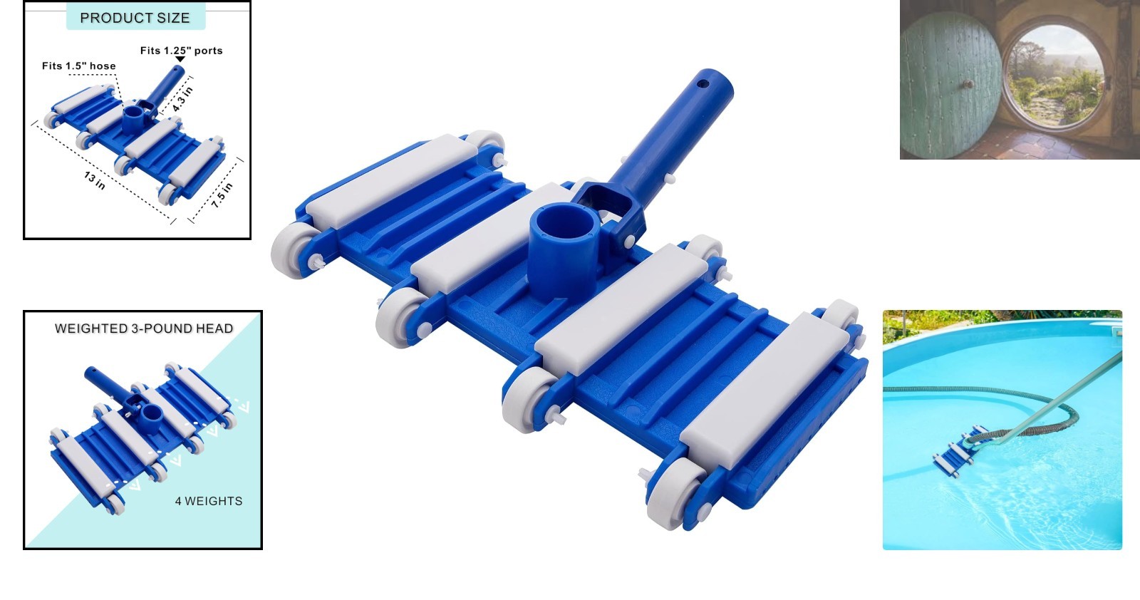 Compact and Lightweight 14&Prime; Pool Vacuum Head with Stable Wheels & Manual Control