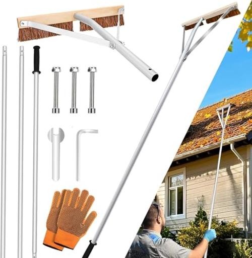 Leaf Roof Brush with Gloves, Roof Rake Remove Leaves, Adjustable 5-21ft 21FT