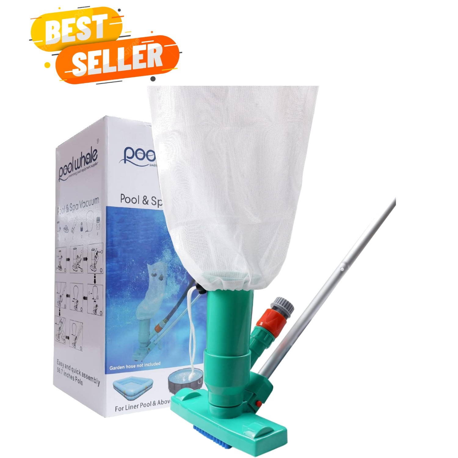Portable Pool Vacuum Jet Underwater Cleaner W/Brush,Bag,6 Section Pole of 56….