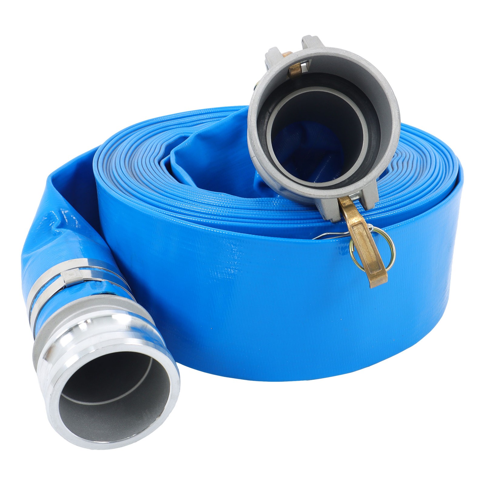 3&Prime; x 50ft Blue PVC Irrigation Discharge Hose W/Aluminum Connectors for Pools