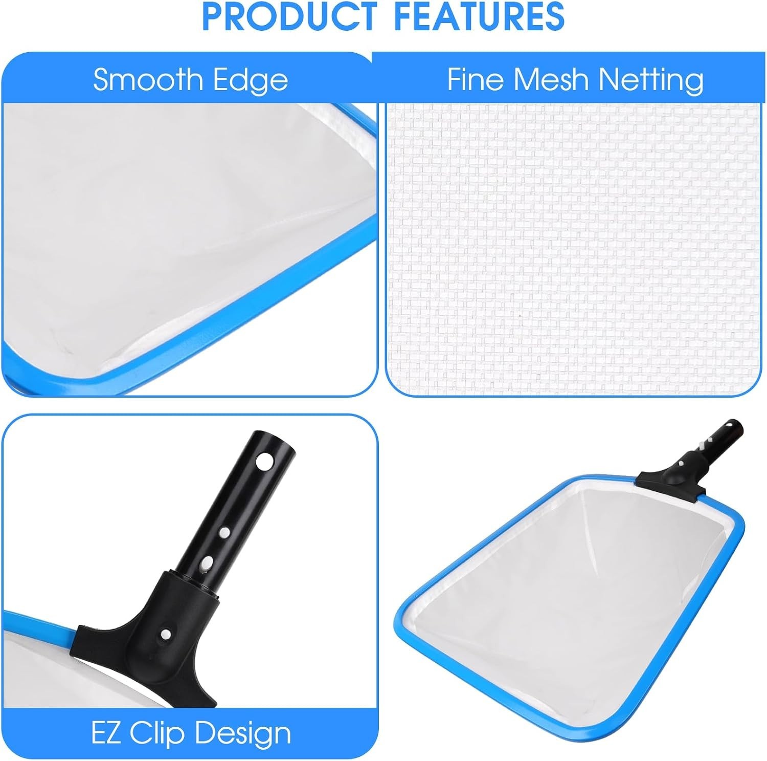 3PCS Pool Cleaning Kit – 12.5 » Pool Brush Round & 11 » Pool Skimmer Net Fine…