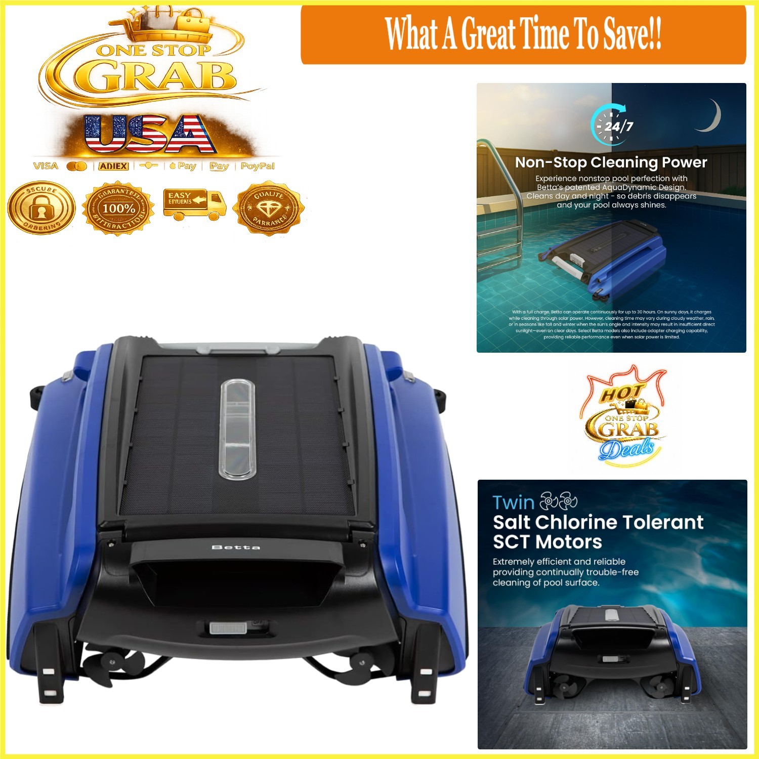 SE Solar Pool Surface Skimmer Robotic Cleaner Salt Tolerant Motors Blue