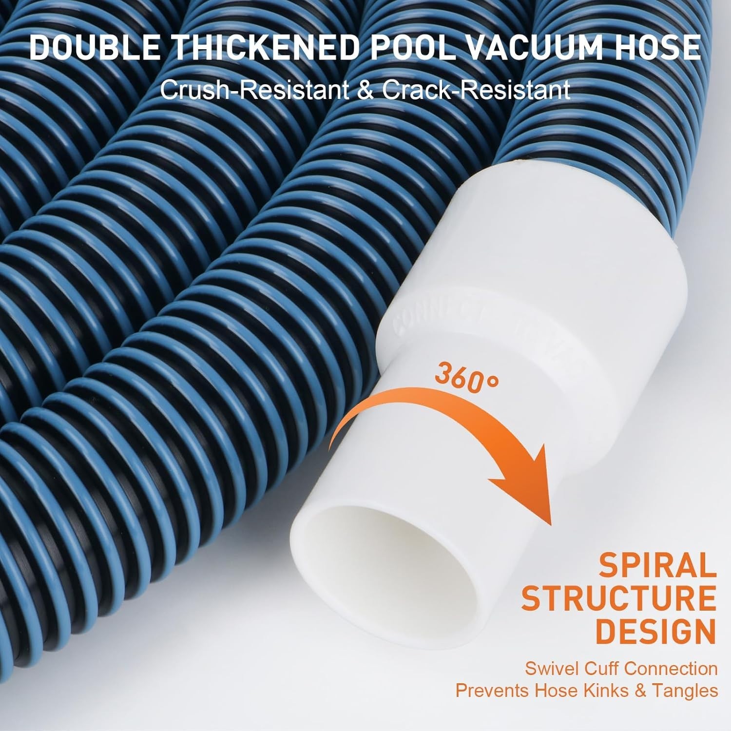 Heavy Duty 1.5 » x 18ft Pool Vacuum Hose with Swivel Cuff for Efficient Cleaning