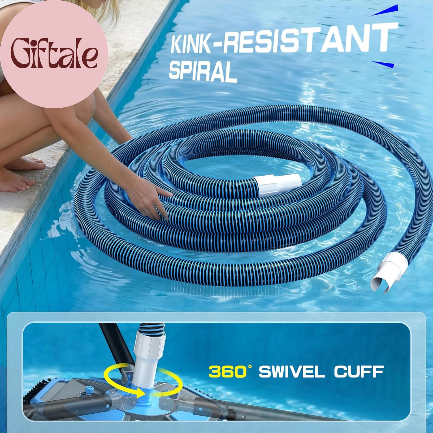 Upgrade Pool Vacuum Head with Side Brush & 360° Swivel Cuff, Heavy Duty Manual K