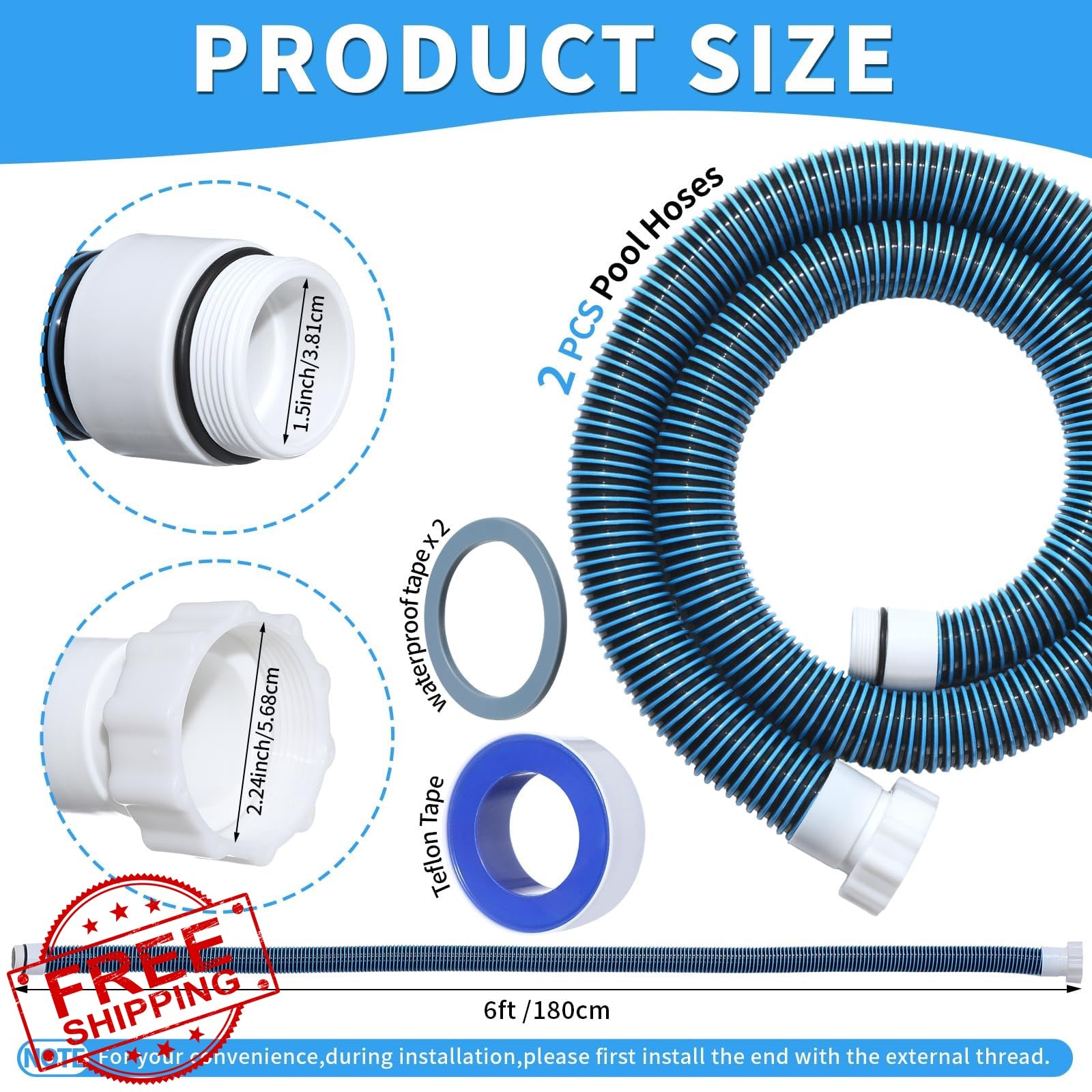 Conderyang 2pack 1.5&Prime; 6 Feet EVA Pool Professional Hoses with External Male T…
