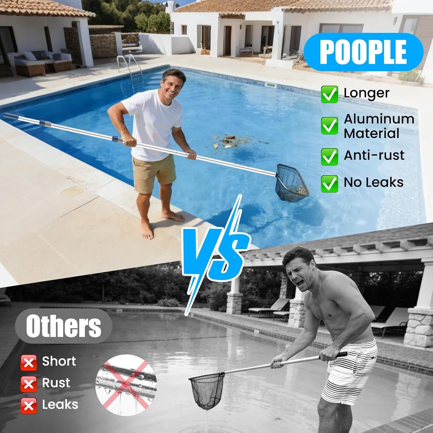 Heavy-Duty 12ft Aluminum Pool Cleaning Pole with Secure Lock