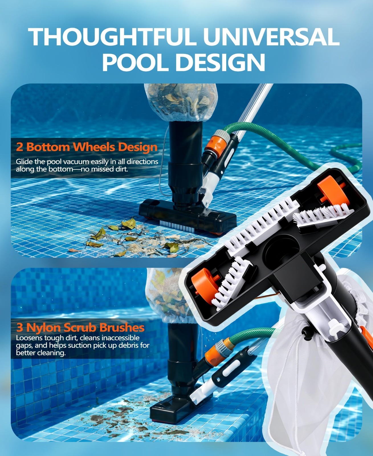Portable Handheld Pool Vacuum Cleaner for Above Ground Pools & Hot Tubs, 75&Prime; Pol