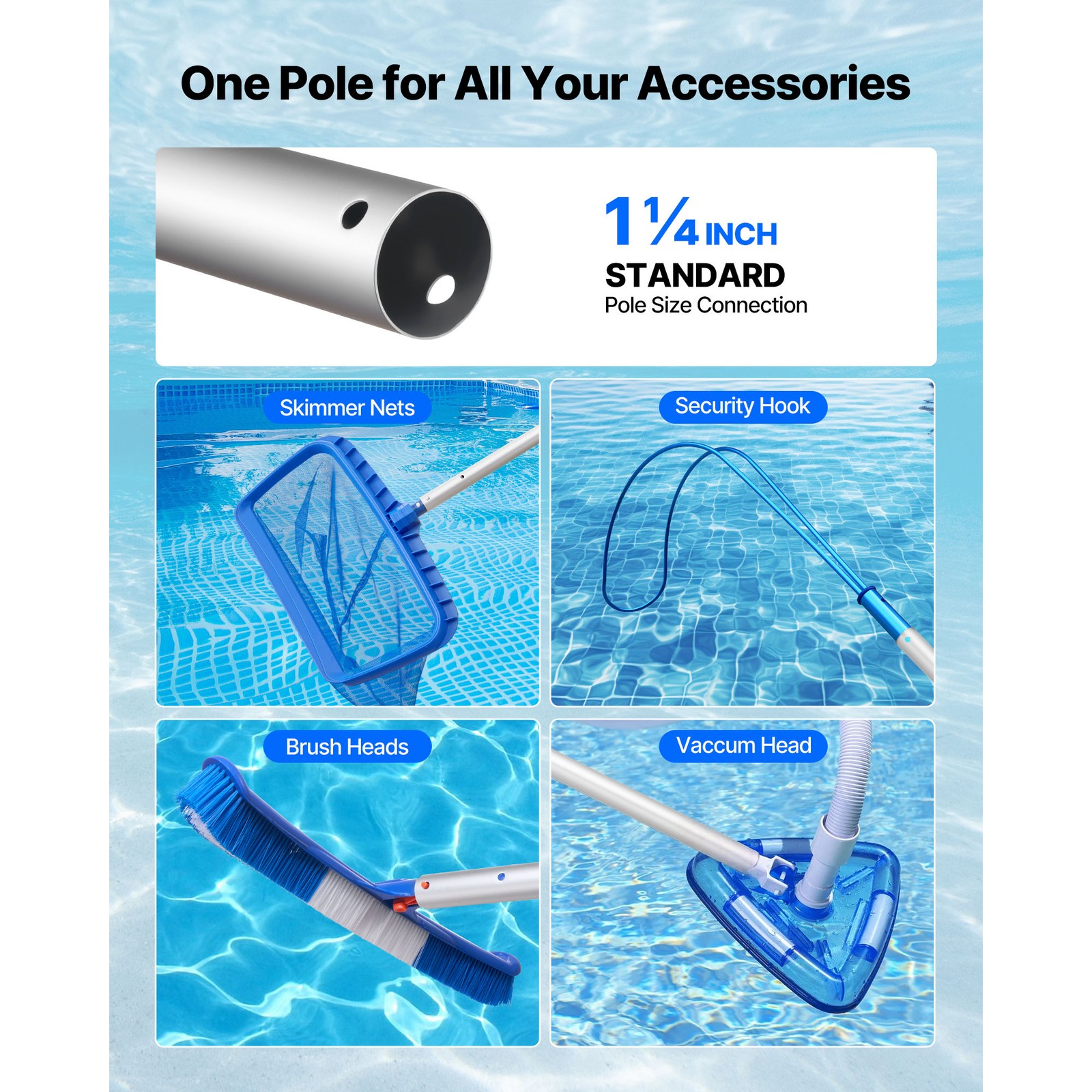 Uimoso Telescopic Aluminum Pool Pole, Adjustable Length 3.4 to 12 ft,Twist Lock