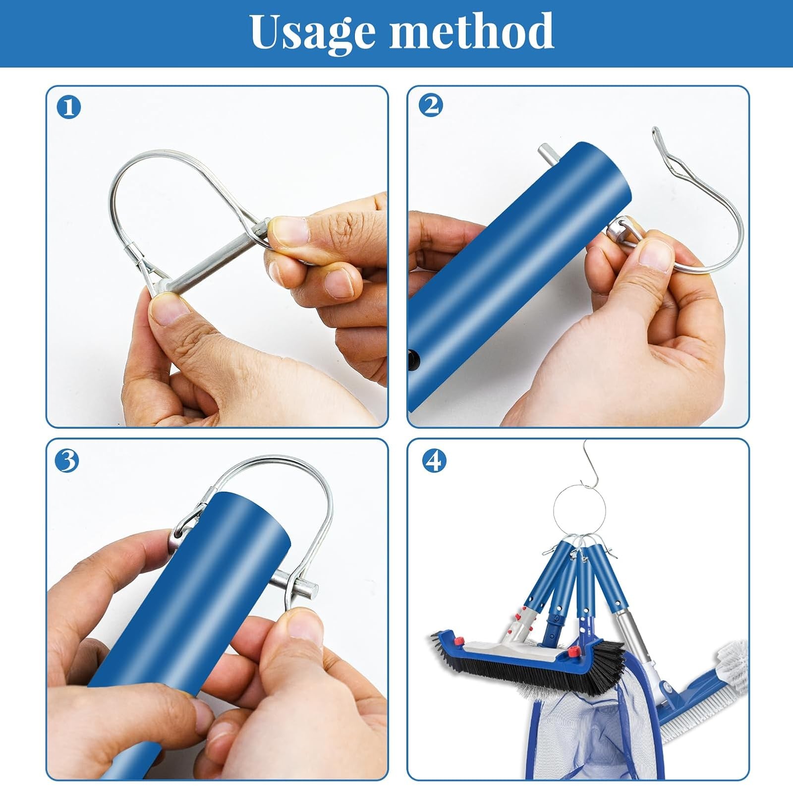 Blue Pool Equipment Organizer 4 Pack Tool Holder Rack