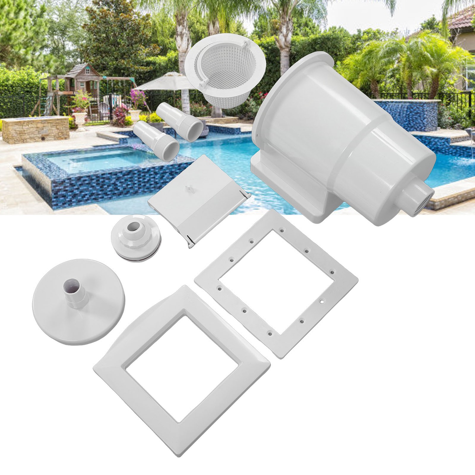 Pool Wall Skimmer High Efficiency ABS Thru Wall Pool Skimmer Accessory Kit NEW
