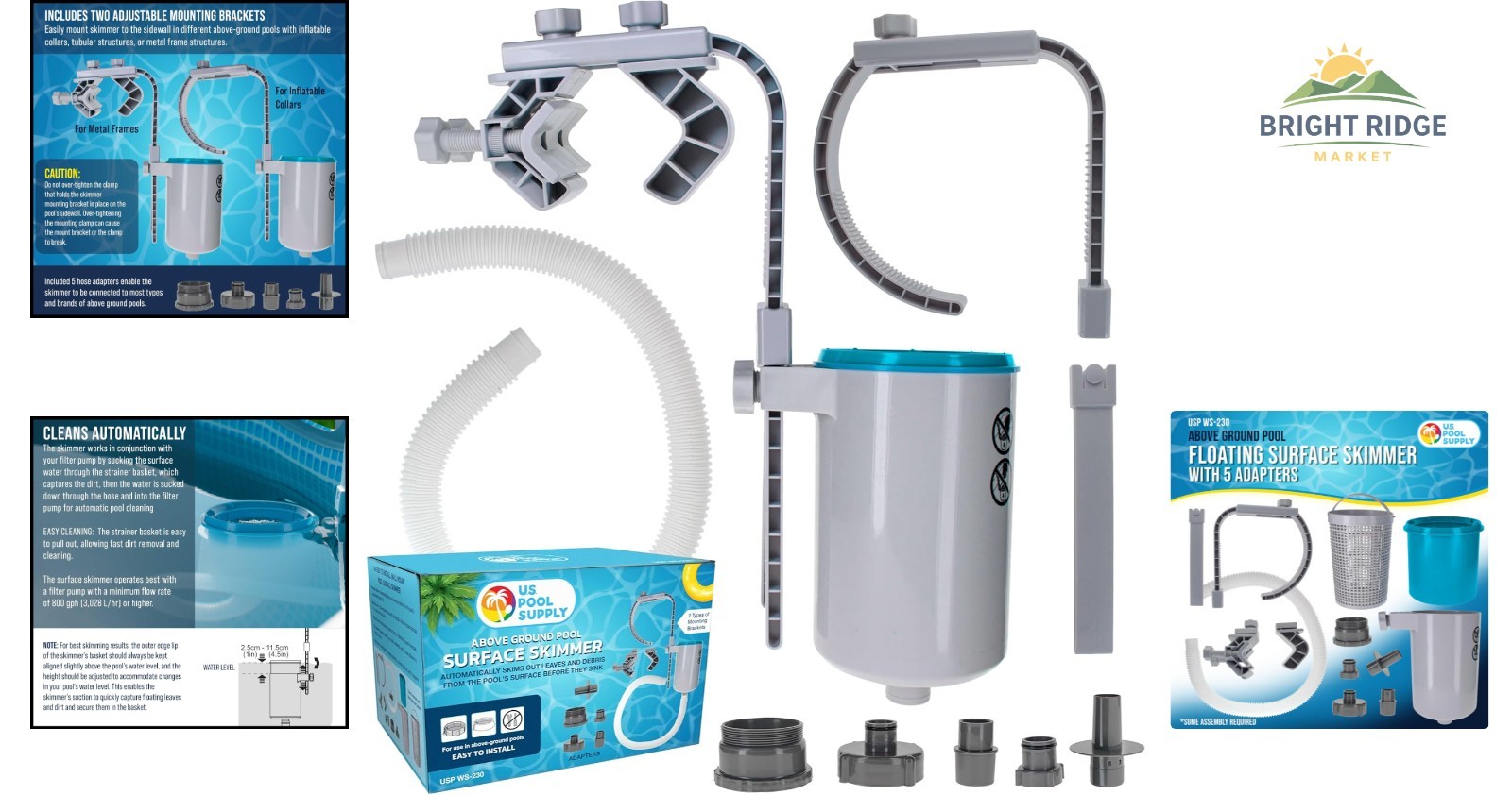 Above Ground Pool Cleaning Skimmer with Automatic Surface Debris Removal