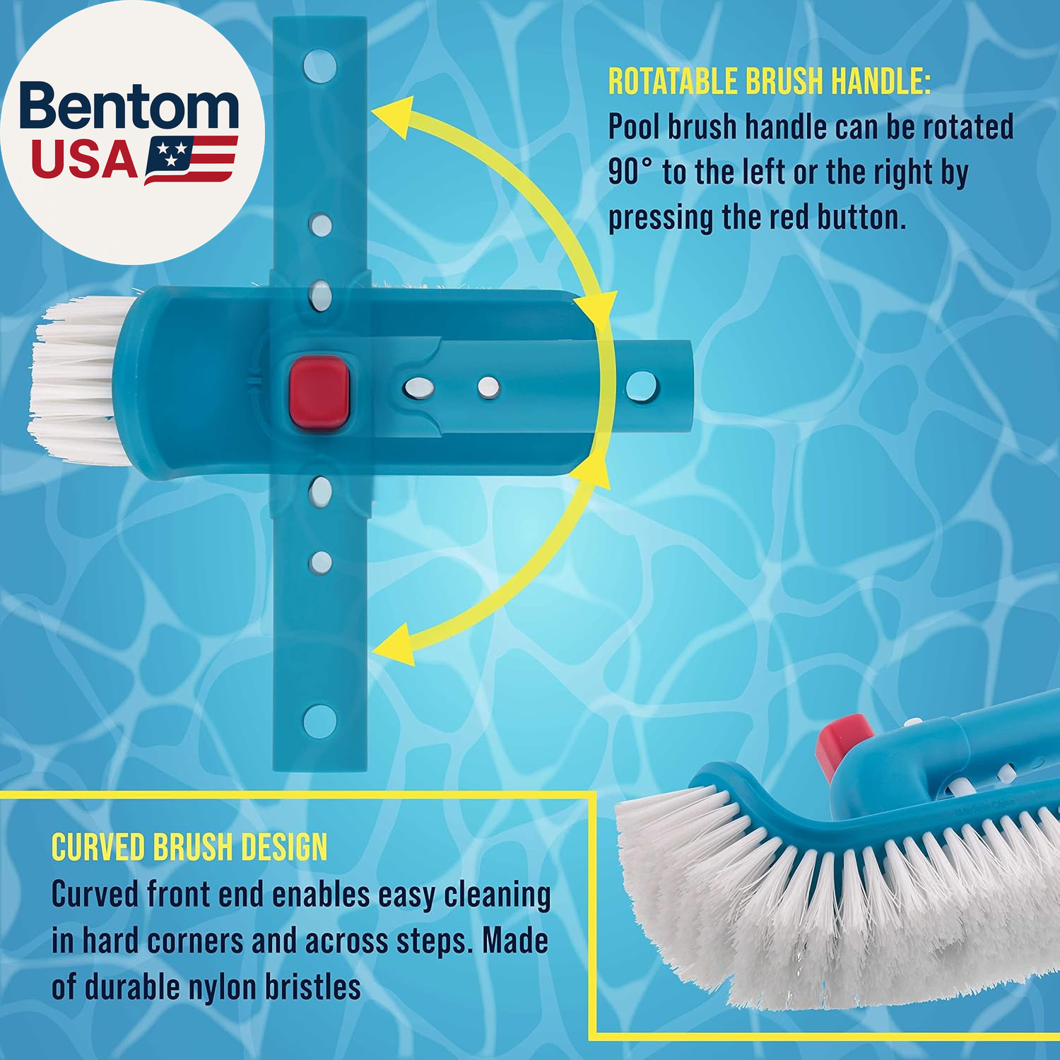 Pool Brush Head for Inground Pools, Hot Tub, Spa – Corner and Step Pool Scrubber