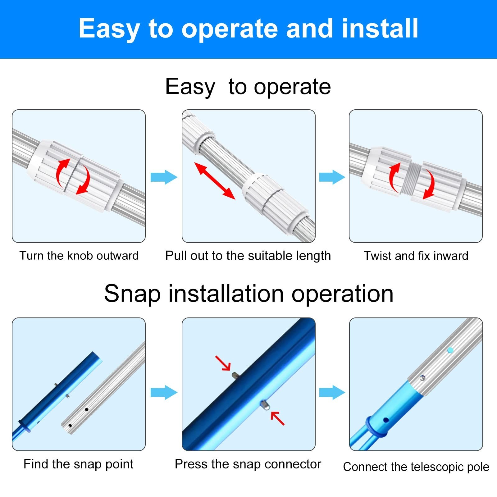 Heavy Duty 16.5ft Telescopic Pool Cleaning Pole – Adjustable Aluminum Extension