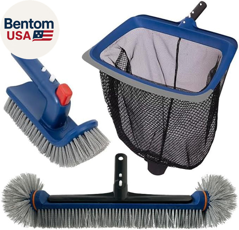 Deluxe Swimming Pool Cleaning Kit Including Pool Skimmer Net with Rubber Edge, 1