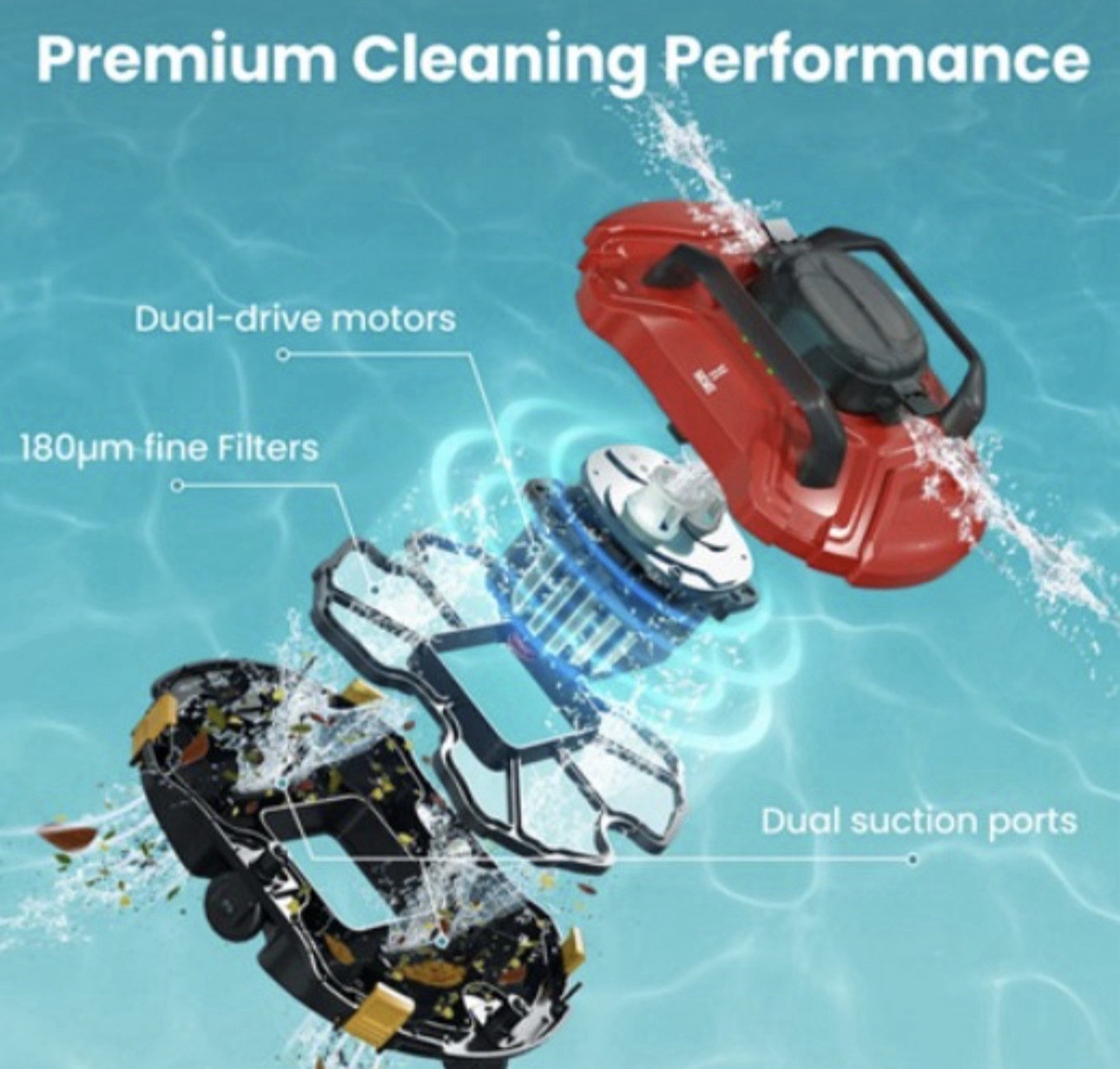 HICHEE P1 Cordless Robotic Automatic Pool Cleaner, 900 sq ft. Battery – NEW