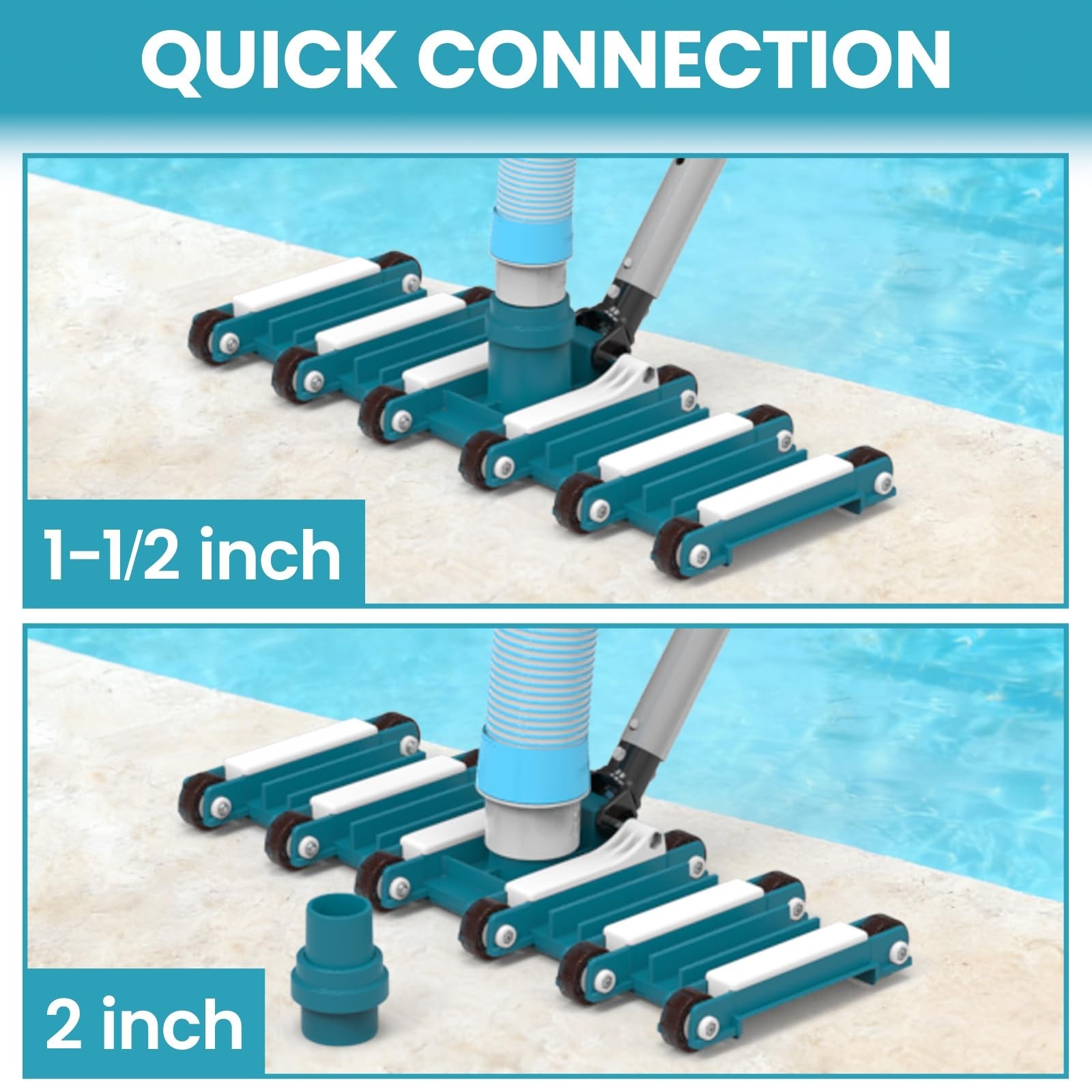19&Prime; Heavy Duty Pool Vacuum Head with Wheels, Extra-Wide, Swivel Handle for Easy