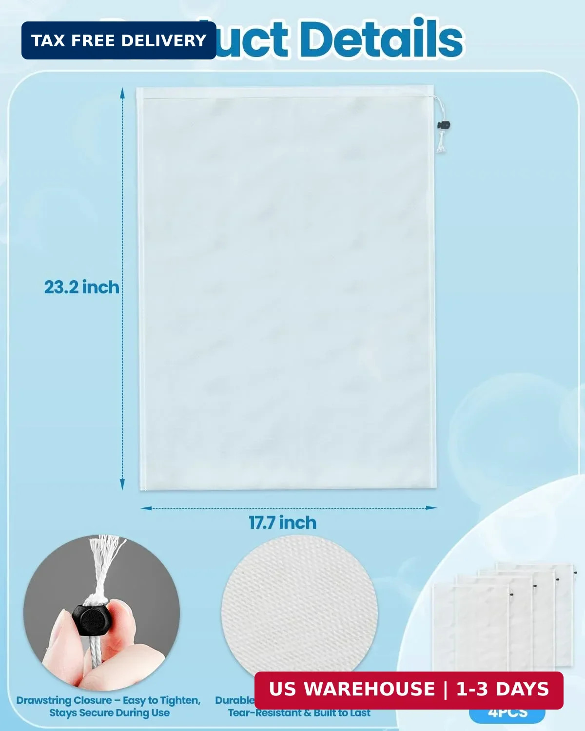 Large Size Pool Vacuum Bag Replacement 4PCS – 24x18in Fine Mesh Pool Vacuum Net