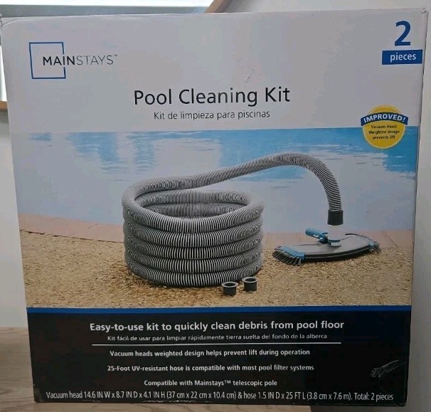 Mainstays Pool Vacuum Kit 2-Piece 25ft UV-Resistant Hose+Swivel Head 1.25&Prime;/1.5&Prime;