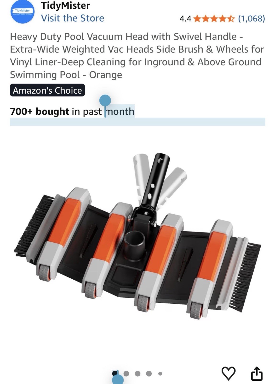 Heavy Duty Pool Vacuum Head with Swivel Handle -Extra-Wide Weighted Vac Heads Si