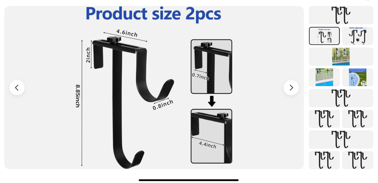 2 Pcs Double Pool Fence Hooks for Pool Equipment, Adjustable Pool Pole Hanger