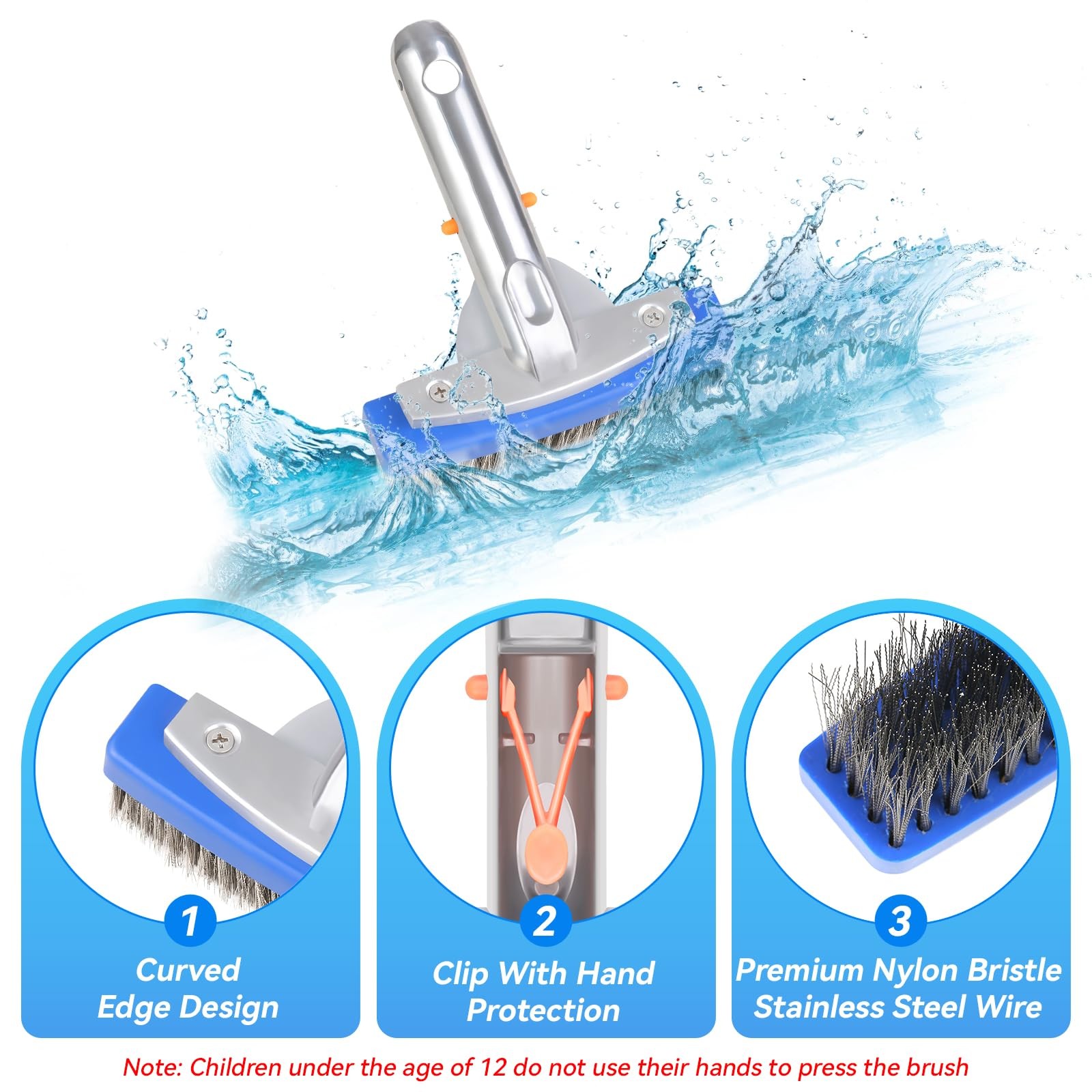 5-Inch Stainless Steel Pool Brush – Heavy Duty Pool Cleaning Brush for Concre…