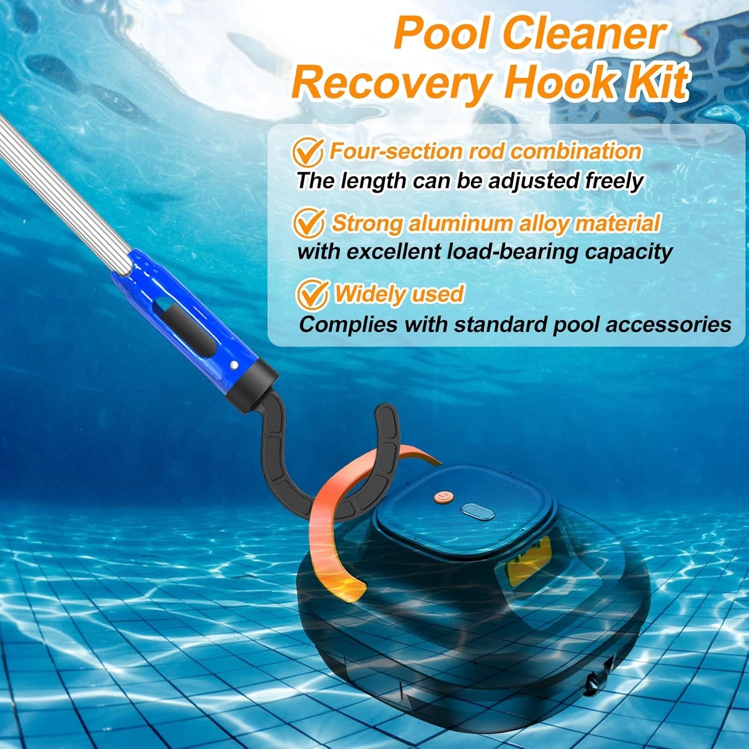 Pool Pole Hooks for Robotic Pool Cleaner with 2 PCS Pool Hooks for Poles &5.2 Ft